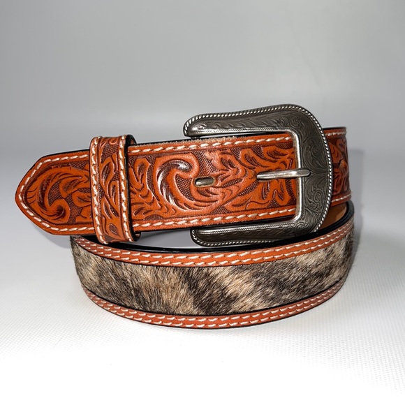 3D Belt Co. Other - 3D Belt Co. Tooled Leather Belt with Calf Hair Inlay - sz 32